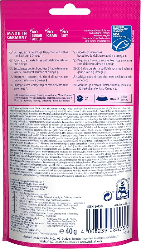 Vitakraft - cat yums, petisco suculento para gatos com salmão e ômega 3 - embalagem de 9 x 40 g