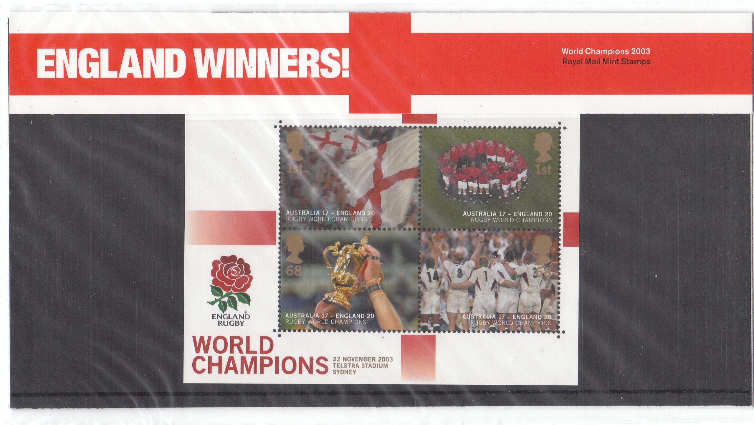 2003 Rugby England Winners Rugby Presentation Pack PP324 (printed number M9B) - Royal Mail Stamps