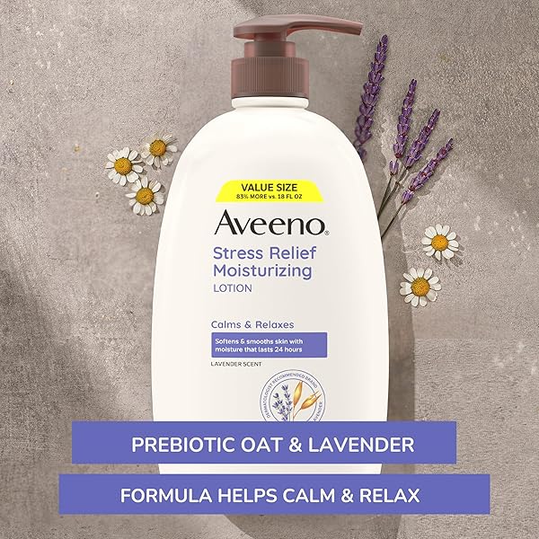 AVEENO STRESS RELIEF MOISTURIZING BODY LOTION WITH LAVENDER SCENT, TO HELP YOU FEEL CALM AND RELAXED, HYDRATING BODY LOTION FOR DRY SKIN, 33 FL OZ