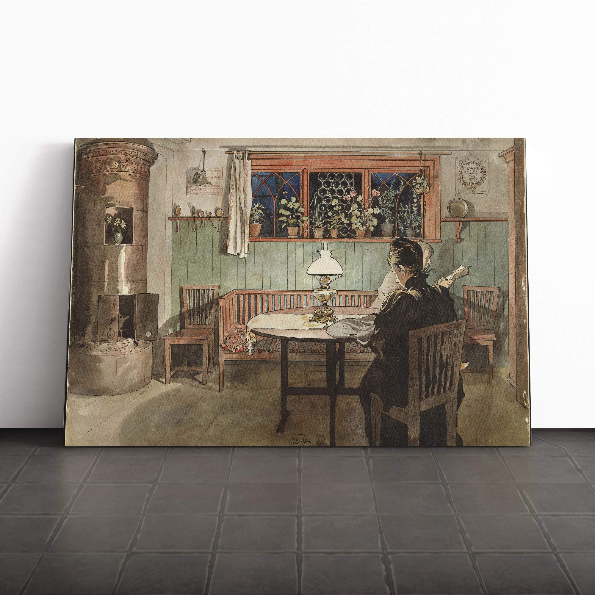 Carl Larsson When The Children Have Gone to Bed Canvas Print | Gallery Wrapped 30mm Frame Wall Art | 20x14 inches | Ready to Hang | Modern People Picture | Living Room Bedroom Lounge Office