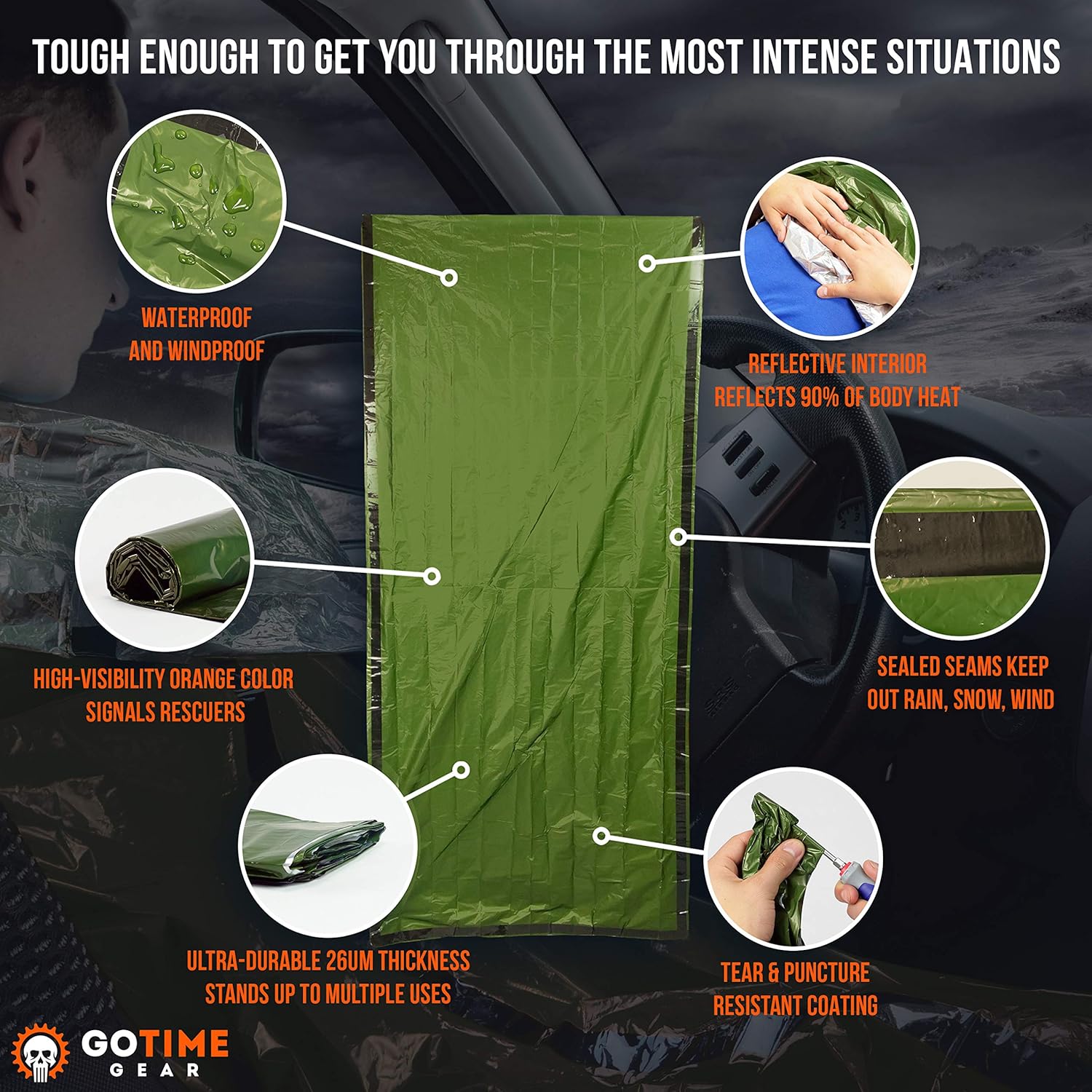 Life Bivy Emergency Sleeping Bag Thermal Bivvy - Use as Emergency Bivy Sack, Survival Sleeping Bag, Mylar Emergency Blanket - Includes Stuff Sack with Survival Whistle + Paracord String (Green) : Sports & Outdoors