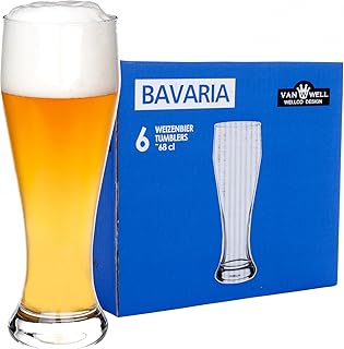 Van Well 6er Set Bavaria Weizenbiergläser klar | Bierglas geeicht bei 0.5L | Weizenglas | Weißbier-Glas | Gastro | Hotel-Restaurant & Bar