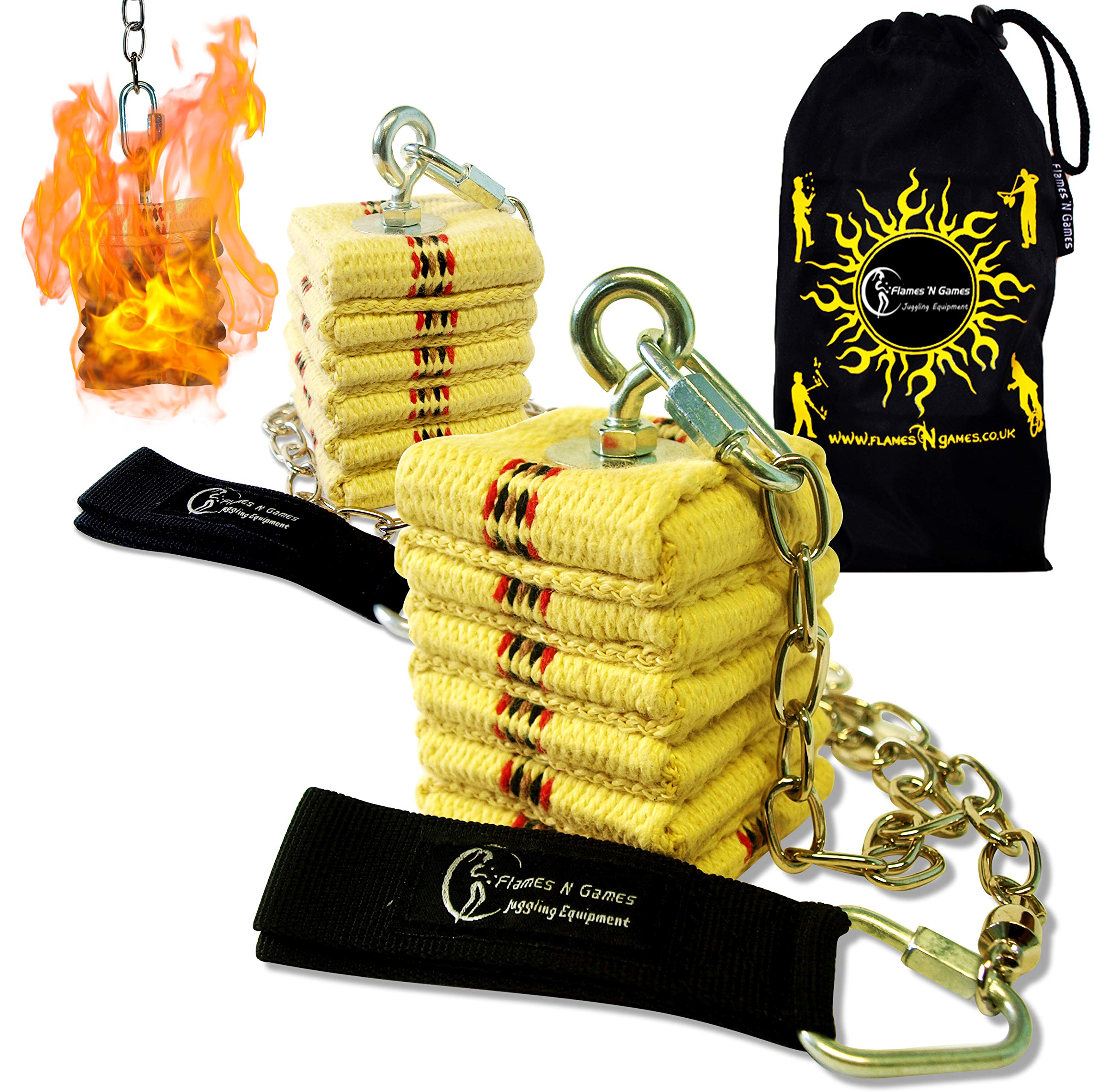 Flames N Games Pro Cathedral 50mm Wick Fire Poi - Professional Kevlar Fire Poi Set + Travel Bag!
