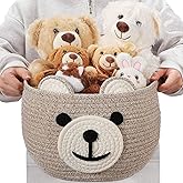 Zopeal Bear Basket 13" D x 9.5" H for Nursery Cotton Rope Woven Cute Storage Basket with Handles Animal Hamper for Baby Shower Laundry Bathroom Home Decorative