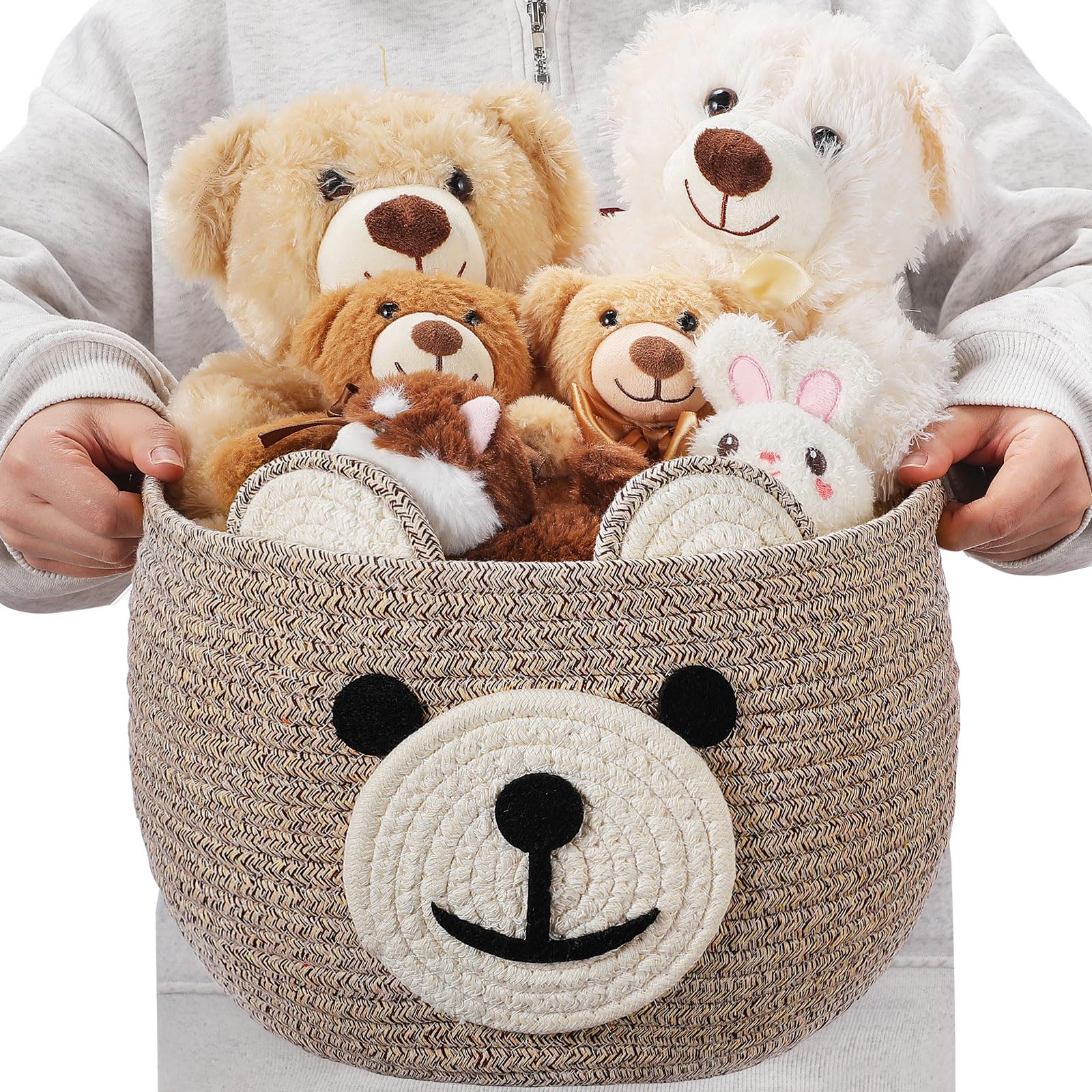 Photo 1 of Zopeal Bear Basket 13" D x 9.5" H for Nursery Cotton Rope Woven Cute Storage Basket with Handles Animal Hamper for Baby Shower Laundry Bathroom Home Decorative