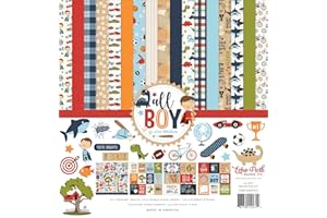 Echo Park Paper Company All Boy Collection Kit Paper, red, Green, Navy, Blue, Orange, Kraft, 12-x-12-Inch