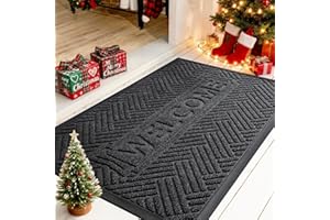 Mibao Front Door Mat Outside Entrance, Durable Outdoor Indoor Mat, Low Profile Heavy Duty Doormat, Non-Slip, Traps Dirt and Moisture, Easy Clean Patio Porch Entryway Mat, 29.5" x 17", Black