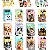 Decorably 24 Pack Spiral Cat Party Favors for Kids - 12 Kitty Designs 2.4x4in Mini Notepads, Spring-Bound with 20 Sheets - Gifts for Birthday, Baby Shower, Children's Party, School