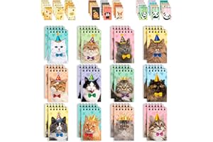 Decorably 24 Pack Cat Notebooks for Kids Party - 12 Kitty Designs 2.4x4in Party Favors Notebooks, Spring-Bound 20 Sheets - Pa