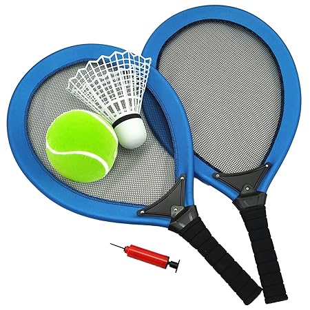 Best Sporting Jumbo-Tennis-Set, 2 Schläger, 1 Federball, 1 Tennisball, Ballpumpe, blau oder grün