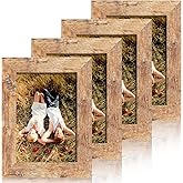 iRahmen 4x6 Picture Frame Set of 4, High Definition Real Glass Rustic Brown Frame, 4 x 6 Wood Photo Frames for Tabletop Display and Wall Mounting