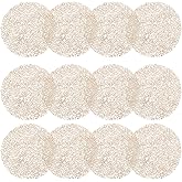12 Pack Pressed Vinyl Placemats Gold Metallic Hollow Placemat, Wedding Accent Centerpiece Placemat Non-Slip Washable Table Ma