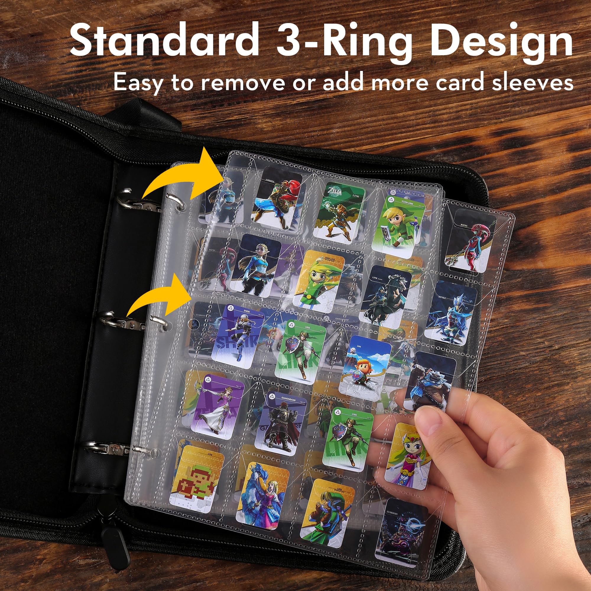 iofeiwak Mini Amiibo Card Display Album, Brown, 0.82x1.22 inch, Faux Leather, Waterproof, 20 Sleeves Included