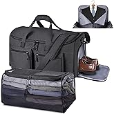 HILOMON Convertible Garment Duffel Bag with Mesh Storage Bag, Water-Resistance Carry On Garment Bag with Suit Compartment, 2 in 1 Hanging Suit Travel Bag (Black)