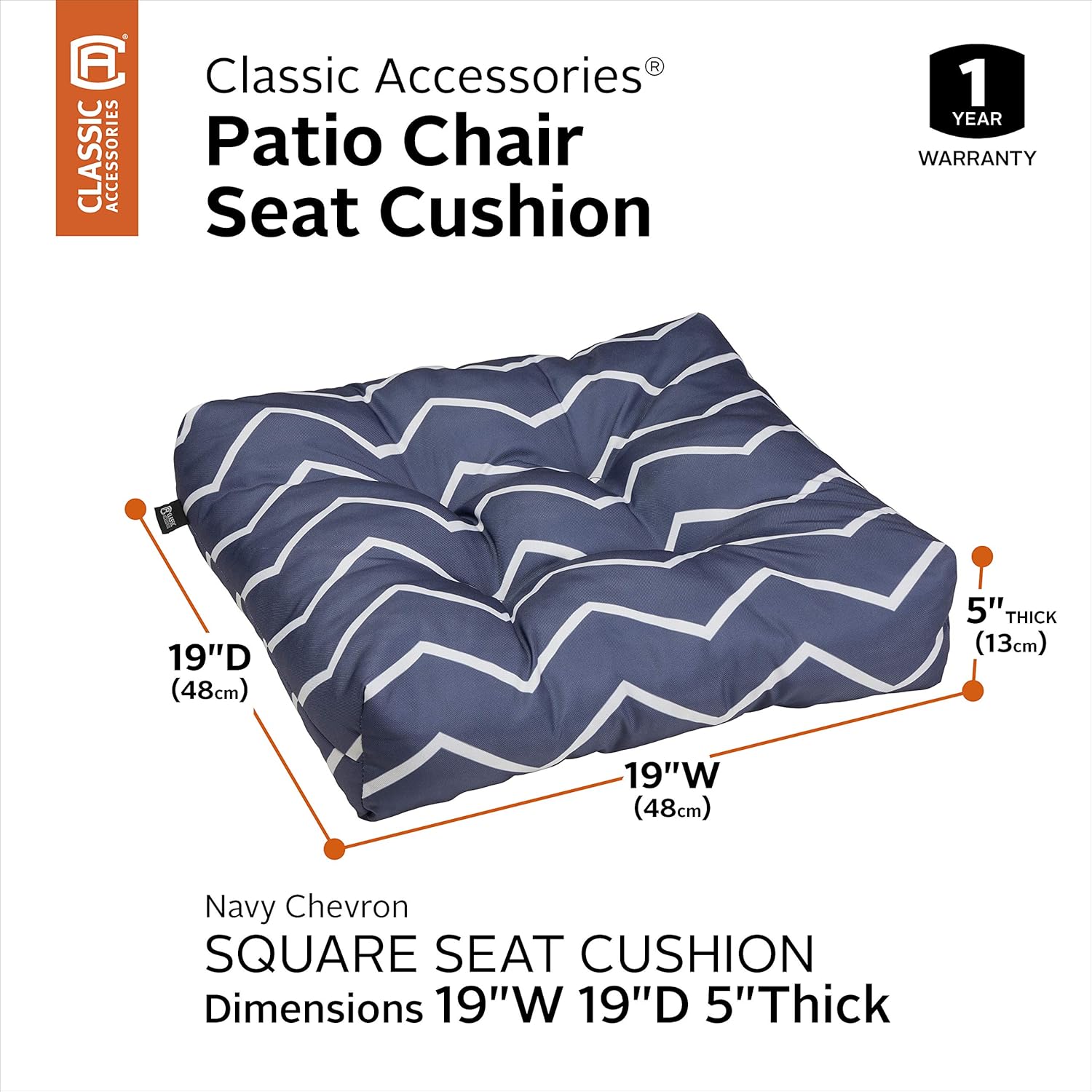 Classic Accessories Water-Resistant 19 x 19 x 5 Inch Square Patio Seat Cushion, Khaki, 2-Pack : Garden & Outdoor