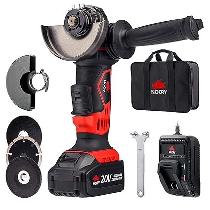 NoCry 20V 125 mm Akku Winkelschleifer Set mit 10.000 U/min max. Drehzahl; Inklusive 20V 4,0 Ah Lithium-Ionen Akku, Schnelllad