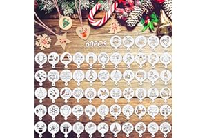 Honeydak 60 Pcs Christmas Stencils Crafts Reusable for Painting on Wood Coffee Cake Stencils Small 3.4X 2.6 inch for Holiday Ornament DIY(Snowman Style)