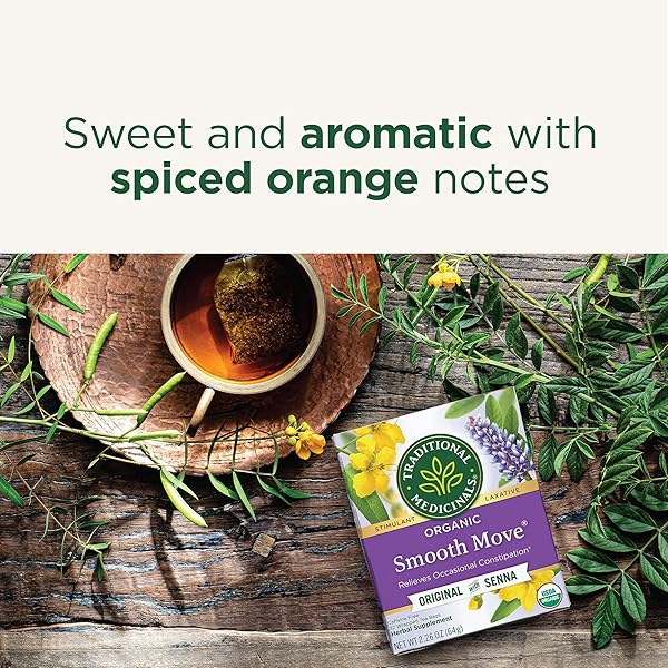 TRADITIONAL MEDICINALS ORGANIC, SMOOTH MOVE TEA, ORIGINAL WITH SENNA – HELPS RELIEVE CONSTIPATION OVERNIGHT – KOSHER, NON-GMO, CAFFEINE-FREE – 32 TEA BAGS