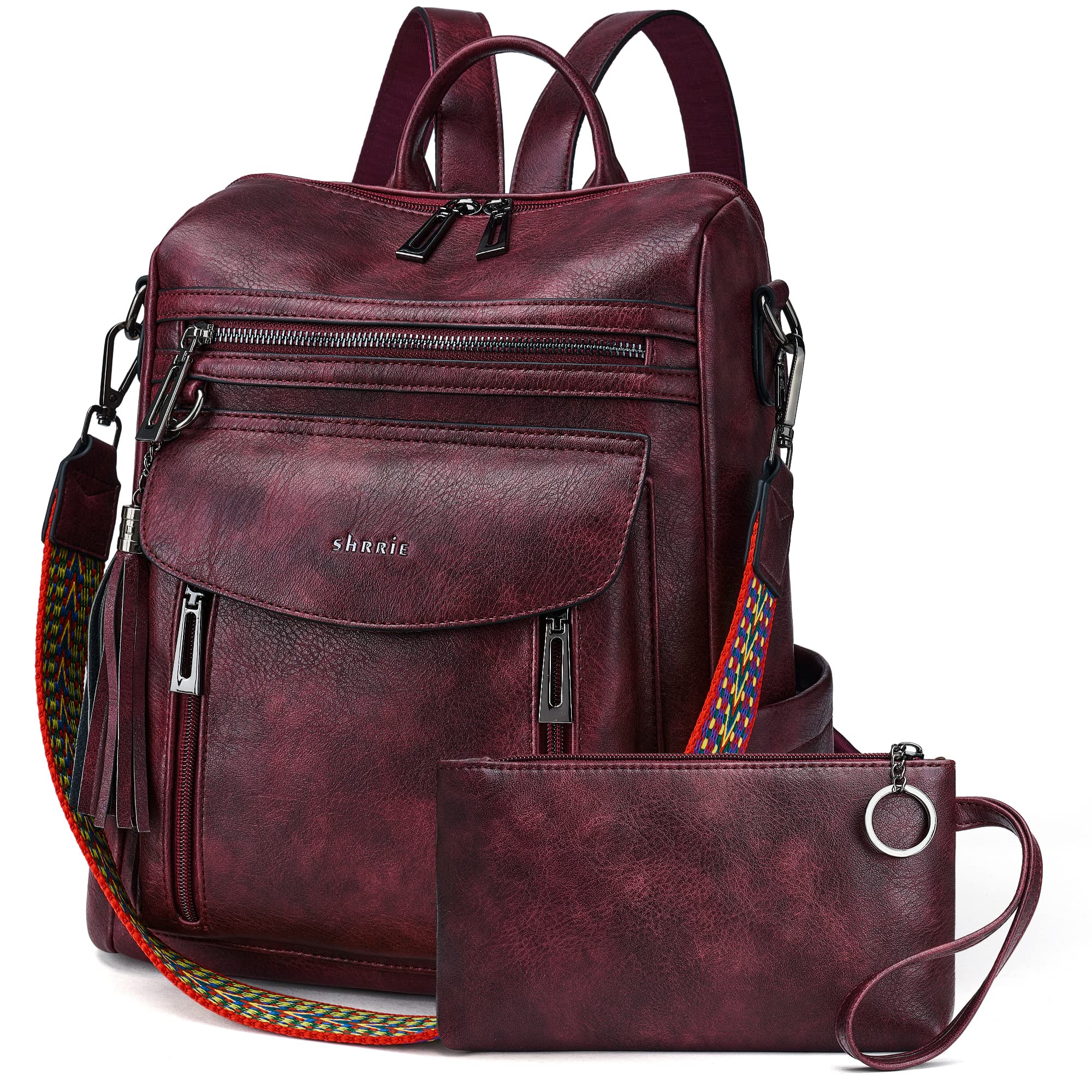 Photo 1 of Shrrie Backpack Purse for Women Fashion Leather Backpack Purse Designer Travel Backpack Convertible Shoulder Bag with Wristlet