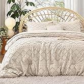 Bedsure Queen Comforter Set - Beige Comforter, Boho Tufted Shabby Chic Bedding for Kids, 3 Pieces Vintage Farmhouse Bed Set for All Seasons, Fluffy Soft Bedding with 2 Pillow Shams