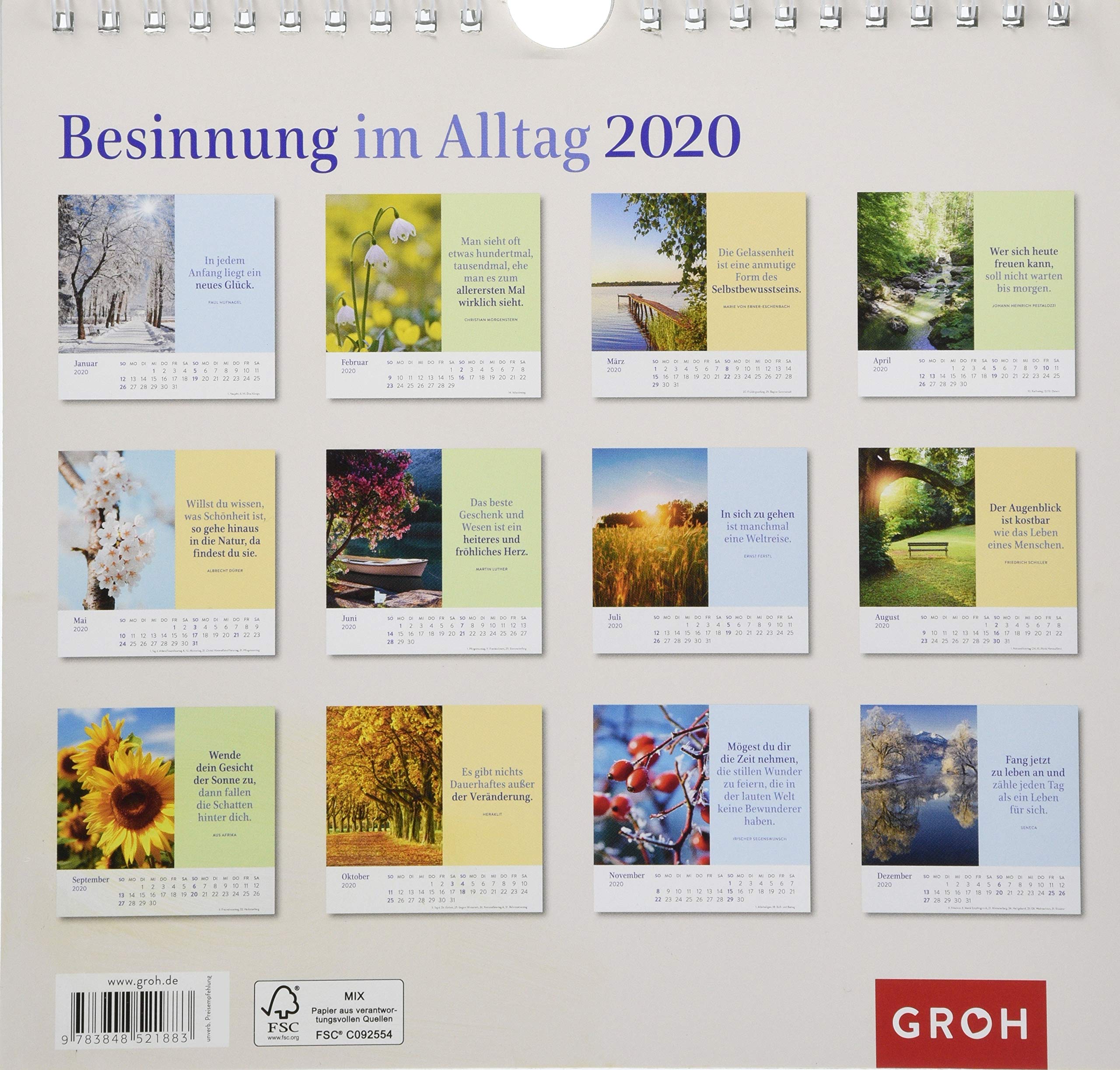 Besinnung Im Alltag 2020 Dekorativer Wandkalender Mit Monatskalendarium Amazon De Groh Redaktionsteam Bucher groh kalender 2021 besinnung im alltag