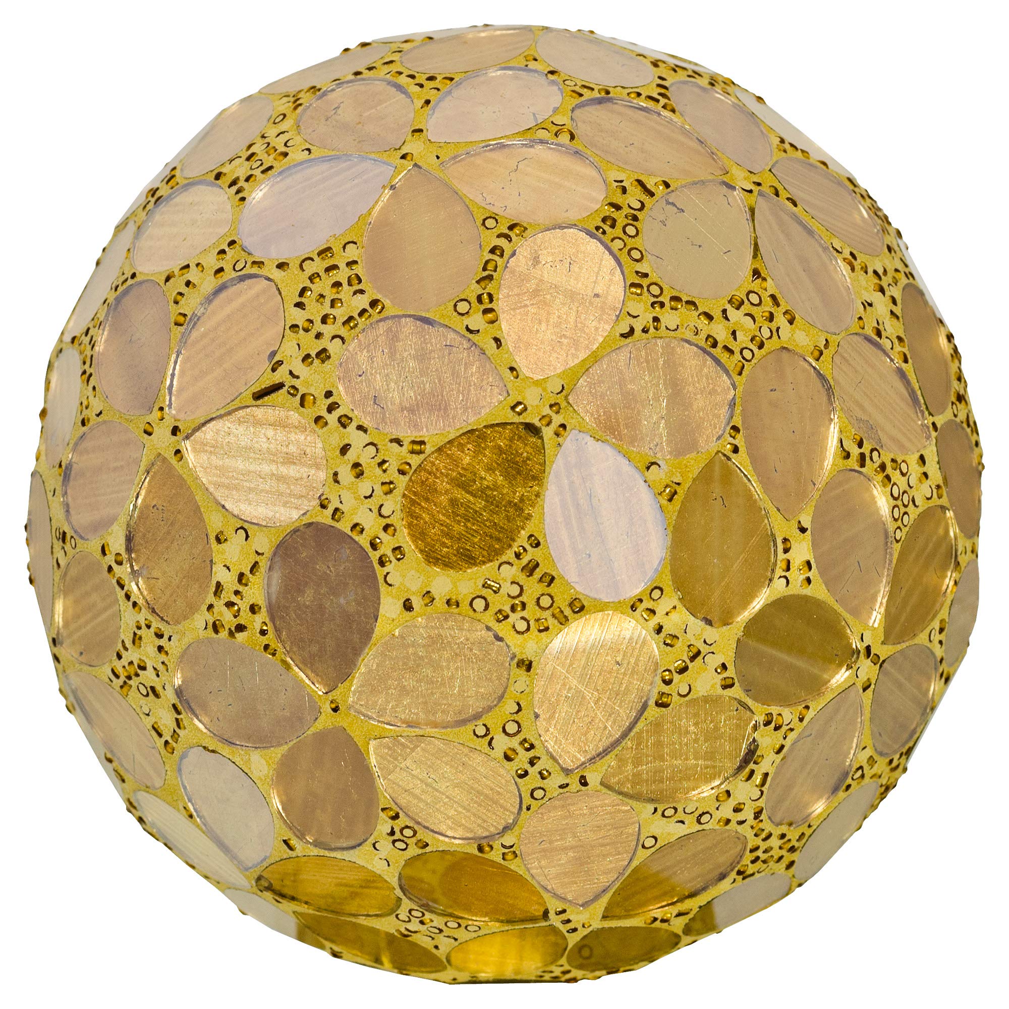 Febland Distressed Gold Flower Tile Mosaic Decorative Ball 10.5cm, Small