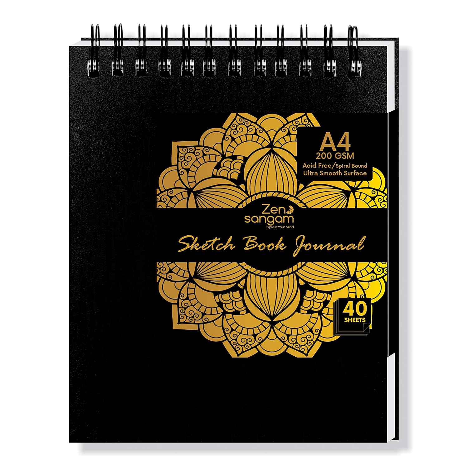 Zen Sangam Spiral HardBound Artists' Sketch BookA4200GSM80Pages(40 Sheets), Acid Free