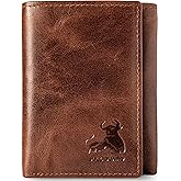 BULL GUARD Best Leather Men's RFID Trifold Wallet With ID Great Outdoor Wallet