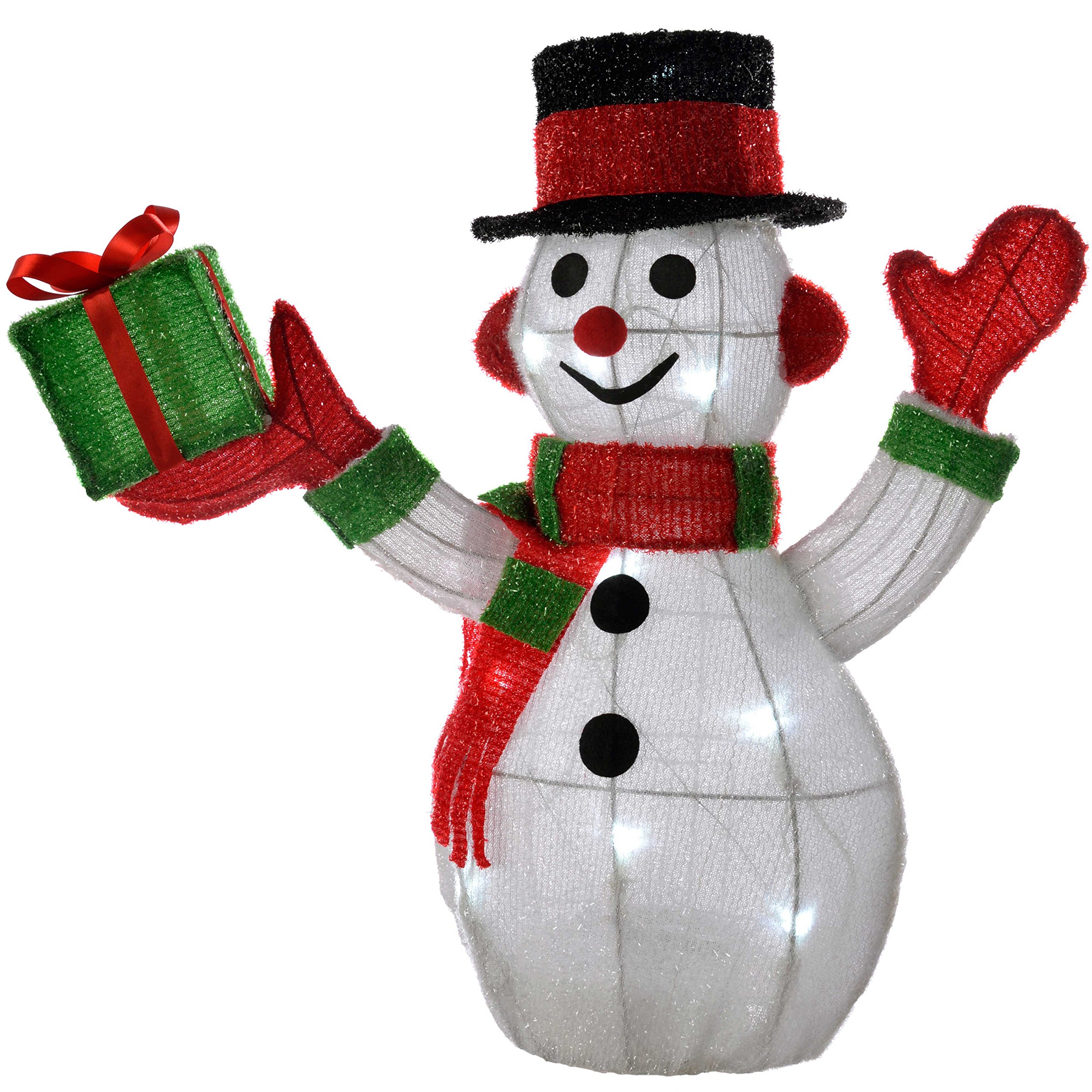 WeRChristmas Pre-Lit Tinsel Snowman with 10 LED Lights Christmas Decoration, 45 cm - Small, Multi-Colour