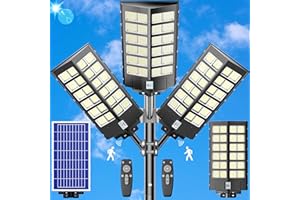 loyoele Solar Street Lights Outdoor Waterproof, Dusk to Dawn 4800W 300000LM 7000K Solar Parking Lot Lights, Street Lights Solar Powered,LED Wide Angle Lamp with Motion Sensor,Yard,3-Pack