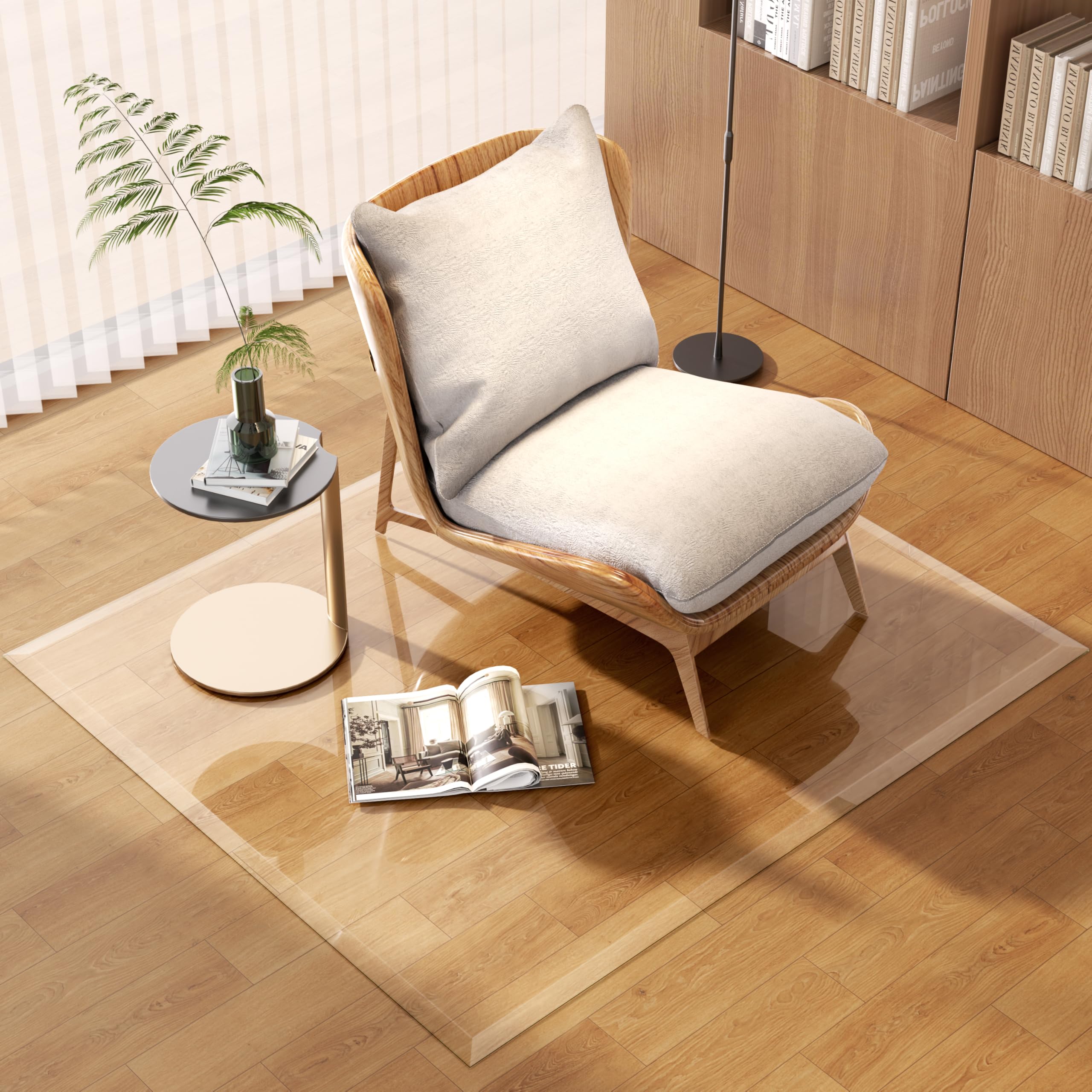 Photo 1 of [Tempered Glass] 50“ x 44” Beveled Edge Glass Chair Mat with Polished Edge Clear Office Chair Mat, Glides Smoothly, Suitable for Carpet or Hardwood Floors