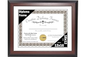 Creative Picture Frames 12x16 Mahogany Finish Diploma Frame with White Matting Holds 12 by 16-inch Documents with Glass and installed Wall Hanger