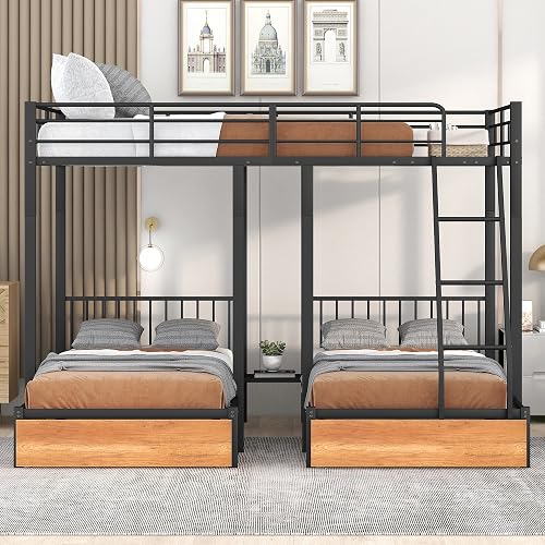 Harper & Bright Designs Full Over Twin Triple Bunk Bed with Storage ...