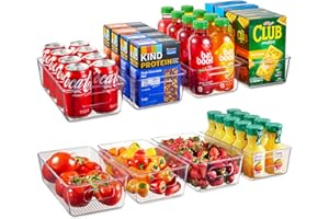 SESENO Set Of 8 Refrigerator Pantry Organizer Bins - Clear Food Storage Baskets for Kitchen, Countertops, Cabinets, Fridge, Freezer, Bedrooms, Bathrooms - Plastic Household Storage Containers