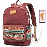 Kinmac Canvas Backpack with Massage Cushioned Straps,Travel Outdoor Backpack (Wine-Bohemian)