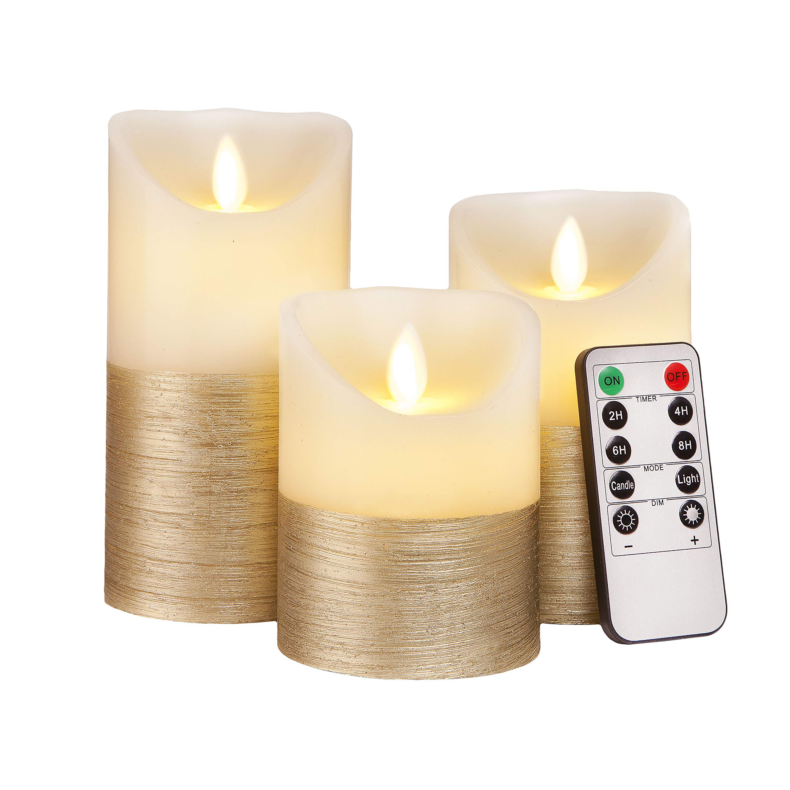 Set Of 3 LED Flameless Pillar Candles – Flickering, Battery Operated With Remote – Unscented Wax – Christmas/Holiday