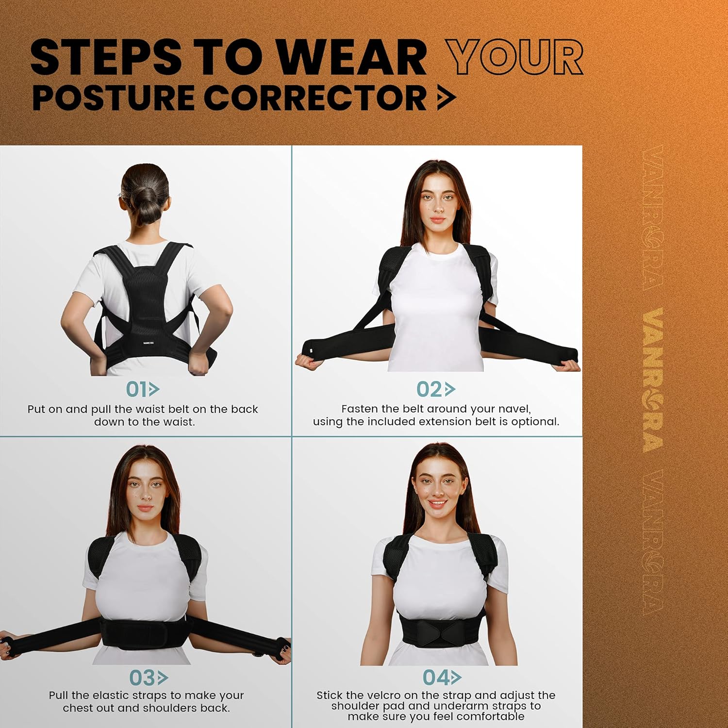 VANRORA Posture Corrector for Women and Men, Back Brace Fully Adjustable & Comfy, Support Straightener for Spine, Back, Neck, Clavicle and Shoulder, Improves Posture and Pain Relief S/M: Industrial & Scientific