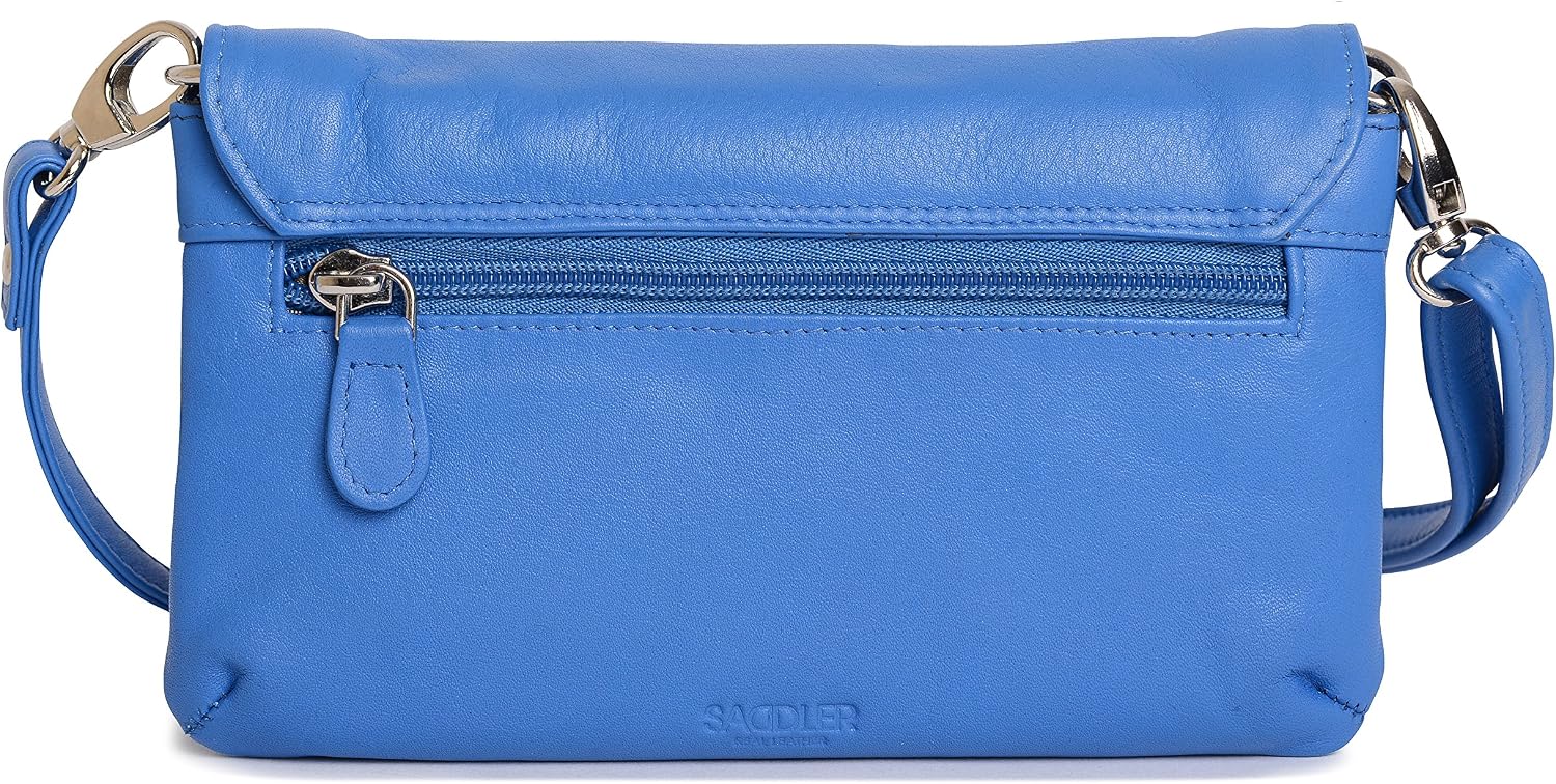 SADDLER "Audrey Real Leather Crossbody Bag - Slim Ladies Handbag & Clutch, Blue - Image 4