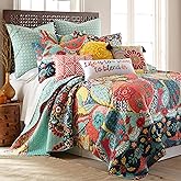 Levtex Home - Jules Quilt Set - Full/Queen Quilt (88x92in.) + Two Standard Pillow Shams (26x20in.) - Bohemian - Teal, Orange, Yellow, Green, Blue, Red, Navy - Reversible - Cotton Fabric