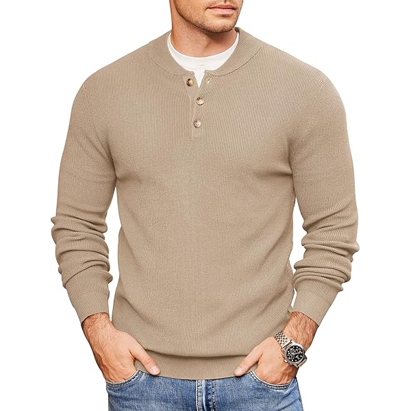 COOFANDY Mens Henley Shirts Long Sleeve Quarter 1/4 Crewneck Knit