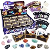 DANCING BEAR Treasure Chest Dig Kit Party Pack for 12 Kids, Excavate 12 Surprise Real Gems &amp; Crystals, STEM Education, Fun Pirate Booty Hunt, Science Activity Gift Sets for Girls and Boys