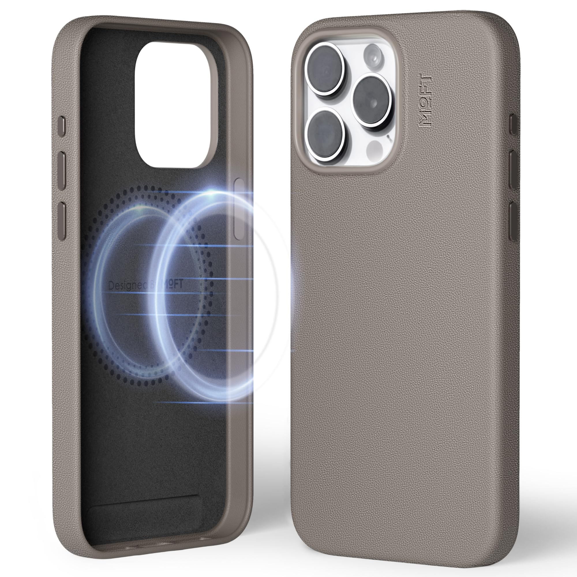 MOFT Magnetic Case for iPhone 15 Pro Max Compatible with MagSafe, MOVAS Vegan Leather Case Cover, Touch Sensation, Color Retention, Scratch & Stain Resistant, Easy to Clean, Taupe — image 1