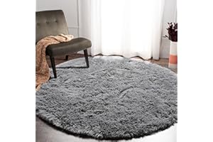 ONASAR Gray Round Area Rug 4ft, Soft Bedroom Circle Rugs Mats for Kids Girls Teen Room, Fluffy Plush Shaggy Carpet for Baby Nursery Living Room Playroom Home Decor Princess Castle