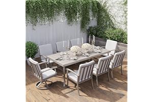 HAPPATIO Aluminum 9 Piece Patio Dining Sets, Outdoor Dining Set for 8, Patio Furniture Sets, 2 Swivel Dining Chairs, 6 Dining Chairs, Aluminum Furniture Set for Patio, Yard (Gray)