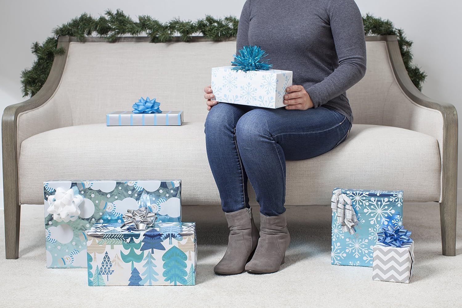 Hallmark Reversible Christmas Wrapping Paper (Pack of 3; 60 sq. ft. ttl.) Elegant Foil, Blue and Silver Trees, Snowflakes, Snowmen, Stripes: Kitchen & Dining