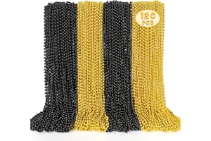 EOBOH 120PCS Black Gold Beads, New Years Eve Graduations Party Supplies, 33" Festival Black Gold Beaded Necklace Accessories Bulk, New Years Graduations Mardi Gras Parade Throw Accessories