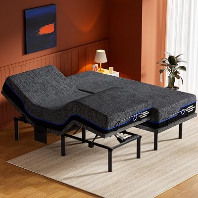 Amada Split King Adjustable Bed Frame with Head & Foot Incline & Wireless Remote, Zero Gravity, Electric Base with 4 Leg Height Options, 4 USB Ports and LED Night Light