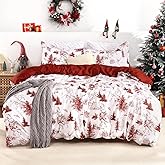 CAROMIO Christmas Duvet Cover Queen, Reversible Printed Comforter Cover Set Holiday Decorative Bedding, Soft Microfiber Red Duvet + 2 Pillow Shams (Queen Size, Christmas Theme)