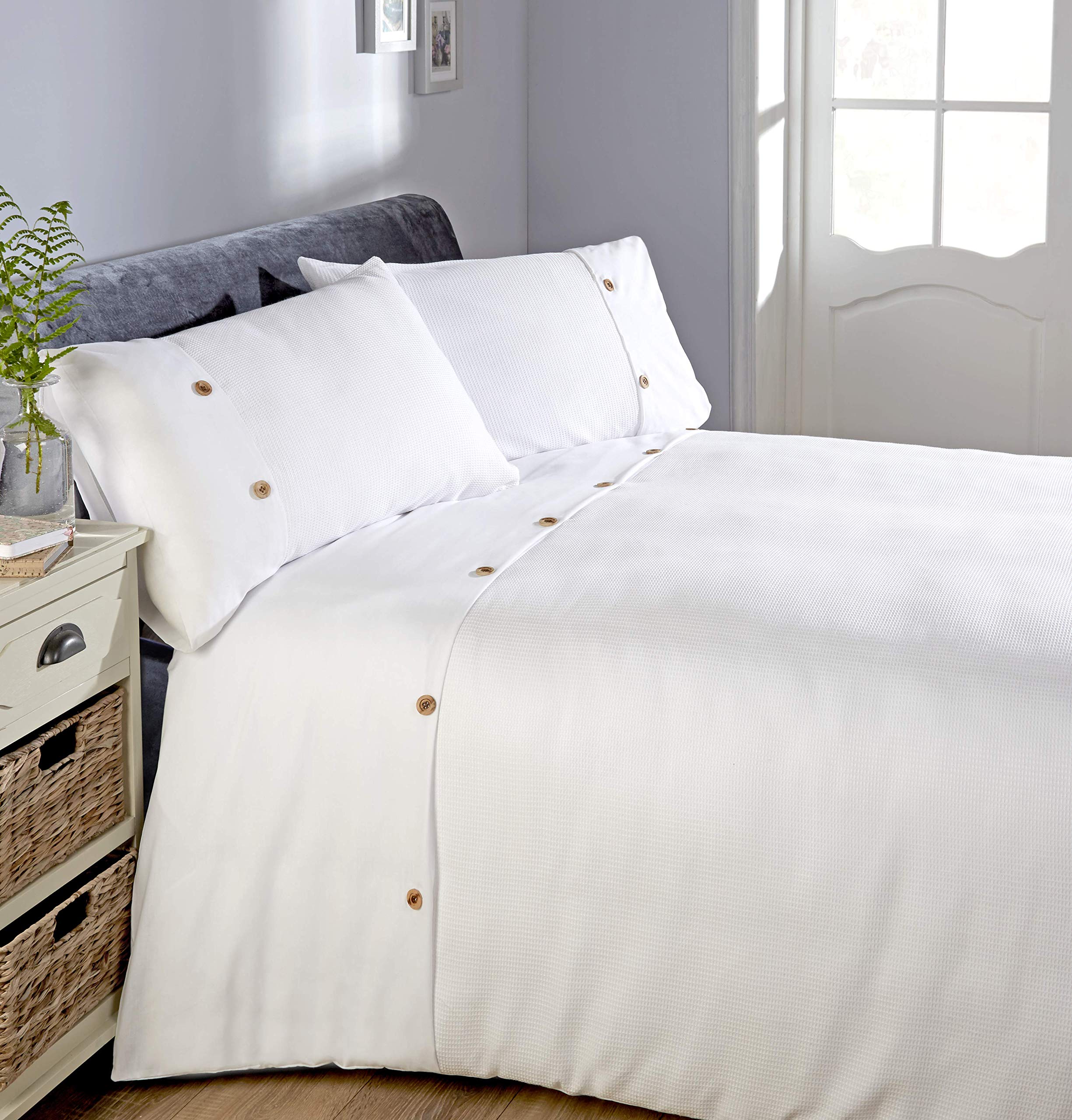 Rapport Waffle Duvet Cover Bed Set, White, King