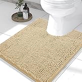 Smiry Luxury Chenille Toilet Rugs U-Shaped 24x20, Soft Absorbent Non-Slip Contour Bathroom Rugs for Toilet, Machine Washable Contoured Bath Mats, Beige